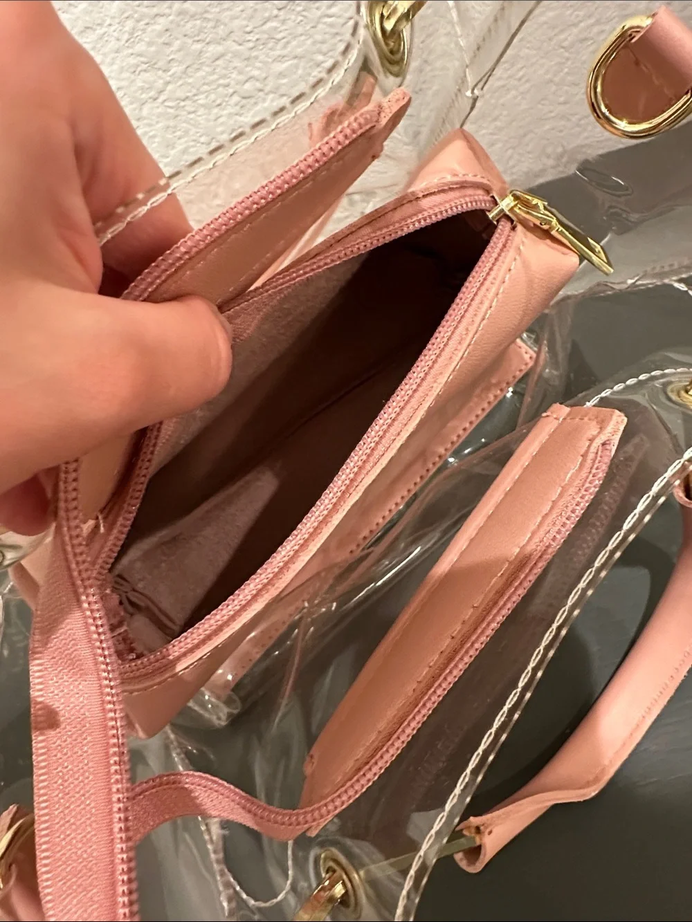 Clear Pink Tote Bag with Removable Pink Insert - Picture 3 of 3